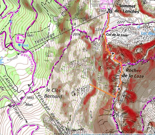 Rocher de la Loze West Face Topo Map