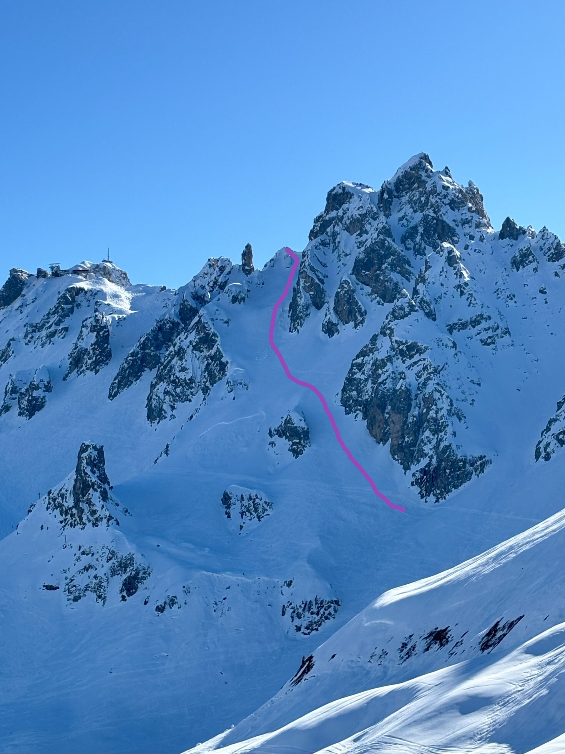 The Col Sud / Couloir de la Croix line viewed from Chenus.