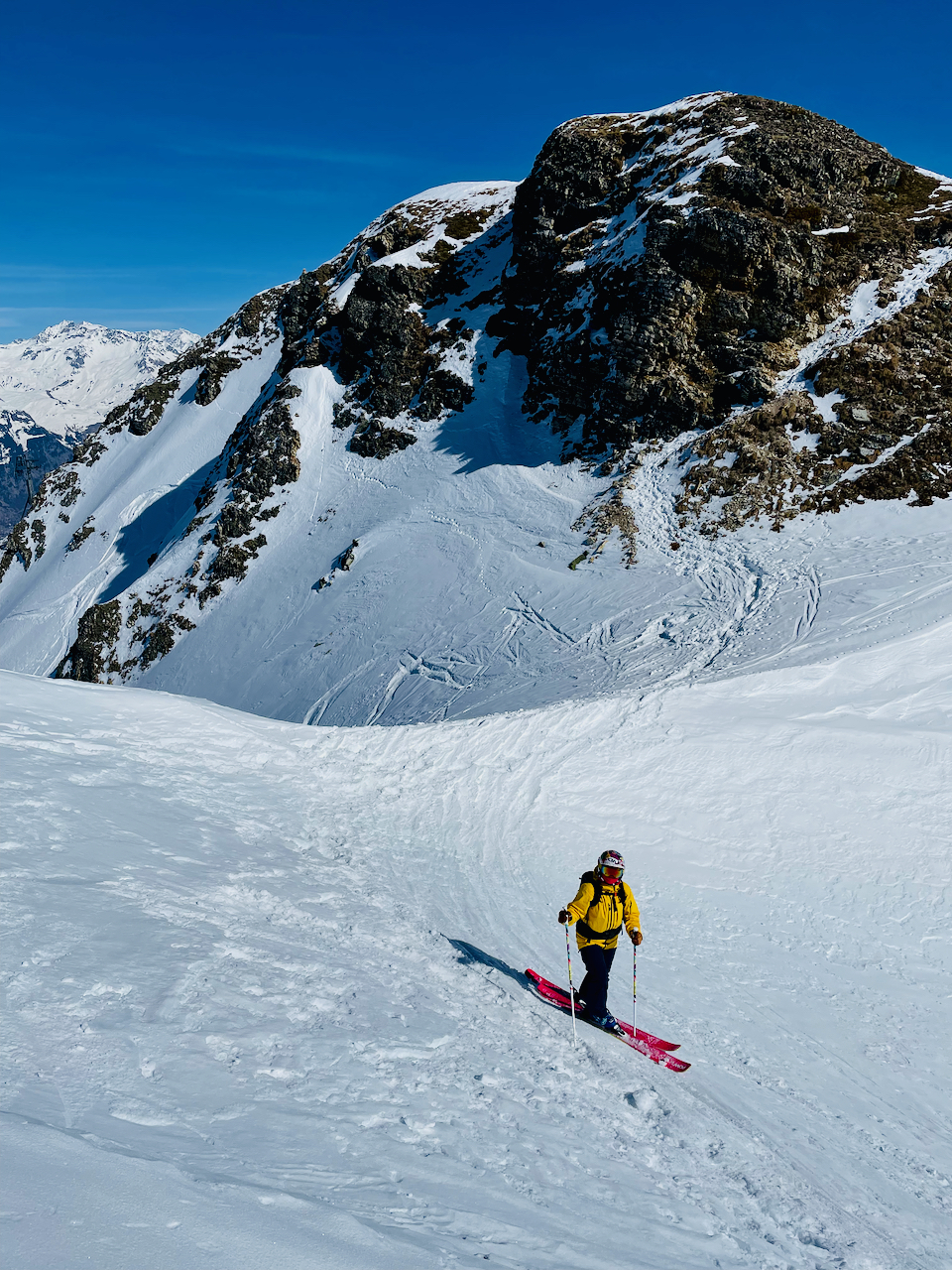 Once over the top head down and traverse to the right (Left takes you into the Loze Couloir)