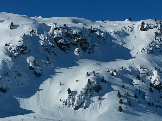 The line from top to bottom as seem from the Roc Mugnier chairlift.