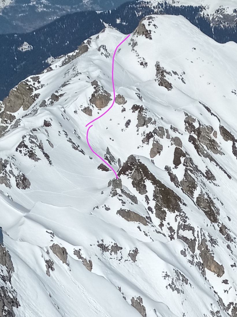 Access route to Little Canyon from the Arete de la Loze (viewed from Col Nord de Croix de Verdon 2555m).